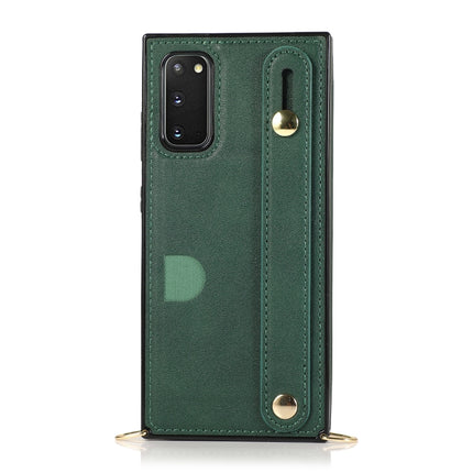 For Samsung Galaxy S20 Plus Wrist Strap PU+TPU Shockproof Protective Case with Crossbody Lanyard & Holder & Card Slot(Green)-garmade.com