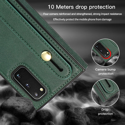 For Samsung Galaxy S20 Plus Wrist Strap PU+TPU Shockproof Protective Case with Crossbody Lanyard & Holder & Card Slot(Green)-garmade.com