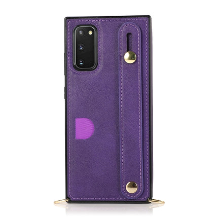For Samsung Galaxy S20 Plus Wrist Strap PU+TPU Shockproof Protective Case with Crossbody Lanyard & Holder & Card Slot(Purple)-garmade.com