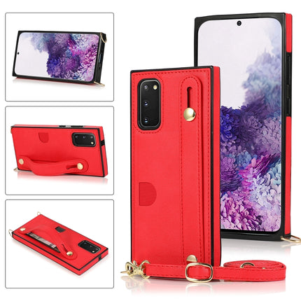 For Samsung Galaxy S20 Plus Wrist Strap PU+TPU Shockproof Protective Case with Crossbody Lanyard & Holder & Card Slot(Red)-garmade.com