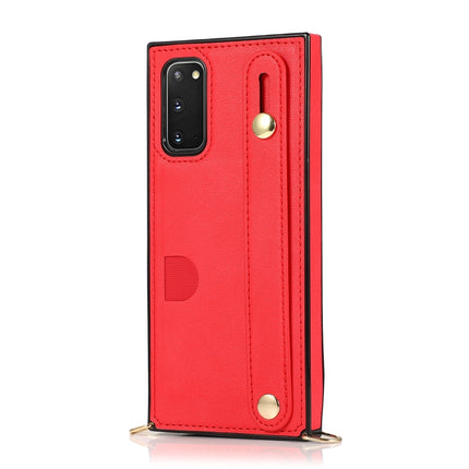 For Samsung Galaxy S20 Plus Wrist Strap PU+TPU Shockproof Protective Case with Crossbody Lanyard & Holder & Card Slot(Red)-garmade.com
