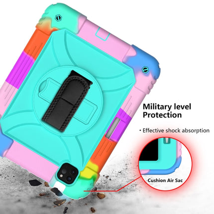For iPad Air 2022 / 2020 10.9 / Air 2022 Shockproof PC + Silicone Combination Case with Holder & Hand Strap & Shoulder Strap(Colorful + Mint Green)-garmade.com