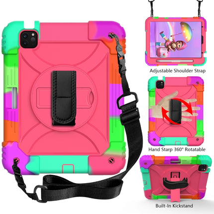 For iPad Air 2022 / 2020 10.9 / Air 2022 Shockproof PC + Silicone Combination Case with Holder & Hand Strap & Shoulder Strap(Colorful + Rose Red)-garmade.com