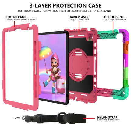 For iPad Air 2022 / 2020 10.9 / Air 2022 Shockproof PC + Silicone Combination Case with Holder & Hand Strap & Shoulder Strap(Colorful + Rose Red)-garmade.com