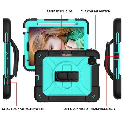 For iPad Air 2022 / 2020 10.9 / Air 2022 Shockproof PC + Silicone Combination Case with Holder & Hand Strap & Shoulder Strap(Black + Mint Green)-garmade.com
