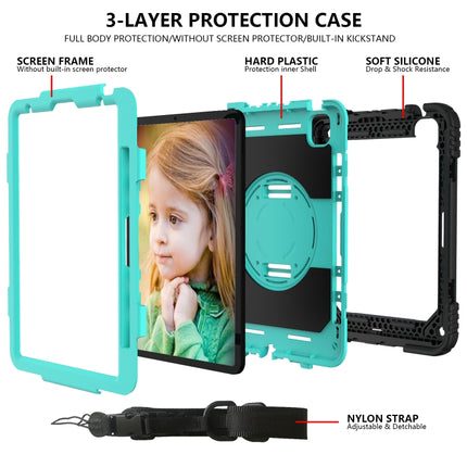 For iPad Air 2022 / 2020 10.9 / Air 2022 Shockproof PC + Silicone Combination Case with Holder & Hand Strap & Shoulder Strap(Black + Mint Green)-garmade.com