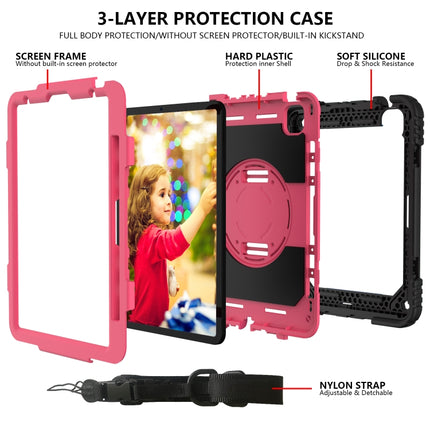 For iPad Air 2022 / 2020 10.9 / Air 2022 Shockproof PC + Silicone Combination Case with Holder & Hand Strap & Shoulder Strap(Black + Rose Red)-garmade.com