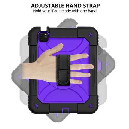 For iPad Air 2022 / 2020 10.9 / Air 2022 Shockproof PC + Silicone Combination Case with Holder & Hand Strap & Shoulder Strap(Black + Purple)-garmade.com
