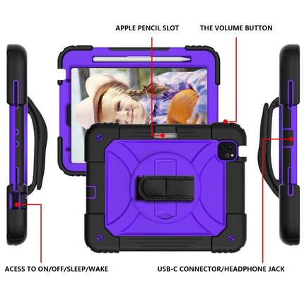 For iPad Air 2022 / 2020 10.9 / Air 2022 Shockproof PC + Silicone Combination Case with Holder & Hand Strap & Shoulder Strap(Black + Purple)-garmade.com