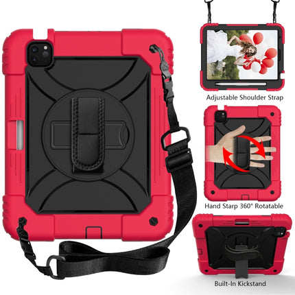 For iPad Air 2022 / 2020 10.9 / Air 2022 Shockproof PC + Silicone Combination Case with Holder & Hand Strap & Shoulder Strap(Red + Black)-garmade.com