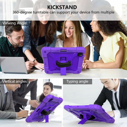 For iPad Air 2022 / 2020 10.9 / Air 2022 Shockproof PC + Silicone Combination Case with Holder & Hand Strap & Shoulder Strap(Purple + Purple)-garmade.com