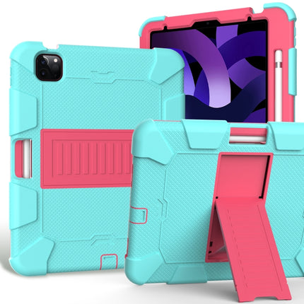 For iPad Air 2022 / 2020 10.9 Shockproof Two-Color Silicone Protective Case with Holder(Mint Green + Rose Red)-garmade.com