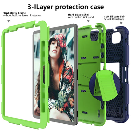 For iPad Air 2022 / 2020 10.9 Shockproof Two-Color Silicone Protective Case with Holder(Navy Blue + Green)-garmade.com