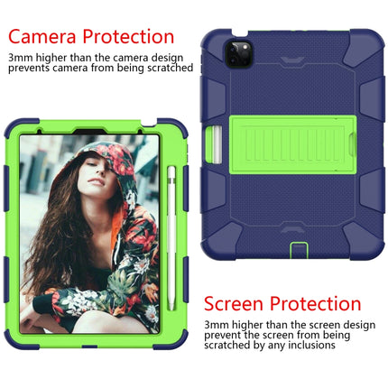 For iPad Air 2022 / 2020 10.9 Shockproof Two-Color Silicone Protective Case with Holder(Navy Blue + Green)-garmade.com