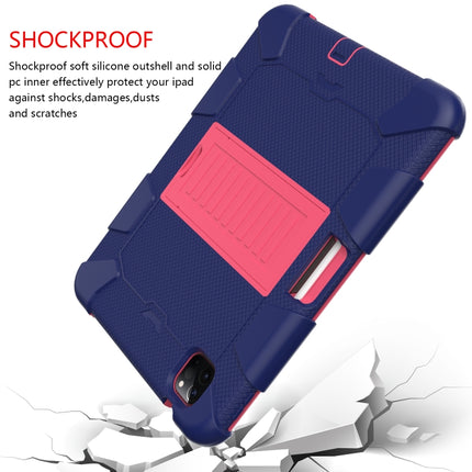 For iPad Air 2022 / 2020 10.9 Shockproof Two-Color Silicone Protective Case with Holder(Navy Blue + Rose Red)-garmade.com