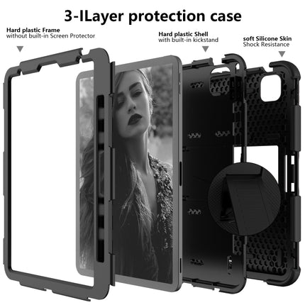 For iPad Air 2022 / 2020 10.9 Shockproof Two-Color Silicone Protective Case with Holder(Black+Black)-garmade.com