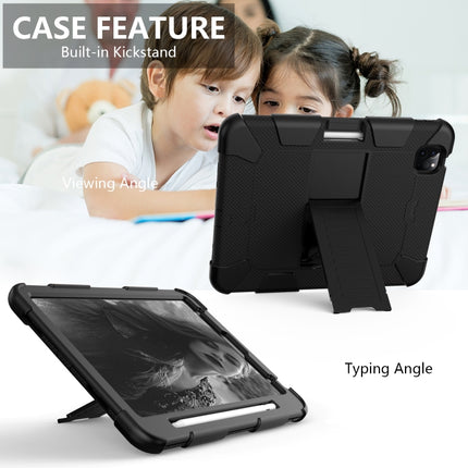 For iPad Air 2022 / 2020 10.9 Shockproof Two-Color Silicone Protective Case with Holder(Black+Black)-garmade.com