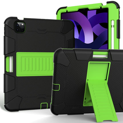 For iPad Air 2022 / 2020 10.9 Shockproof Two-Color Silicone Protective Case with Holder(Black + Green)-garmade.com