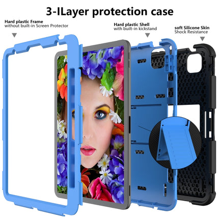 For iPad Air 2022 / 2020 10.9 Shockproof Two-Color Silicone Protective Case with Holder(Black + Blue)-garmade.com