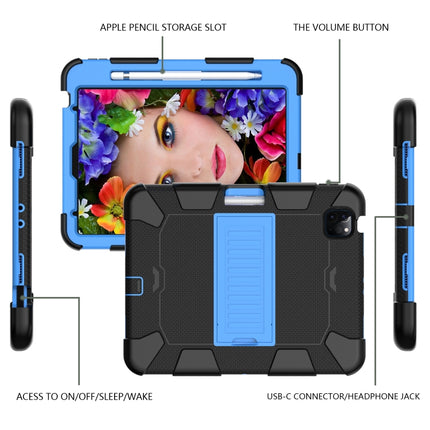 For iPad Air 2022 / 2020 10.9 Shockproof Two-Color Silicone Protective Case with Holder(Black + Blue)-garmade.com