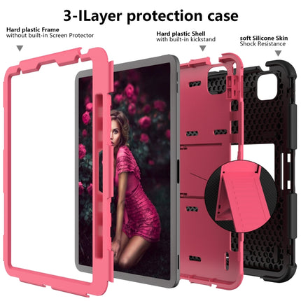 For iPad Air 2022 / 2020 10.9 Shockproof Two-Color Silicone Protective Case with Holder(Black + Rose Red)-garmade.com