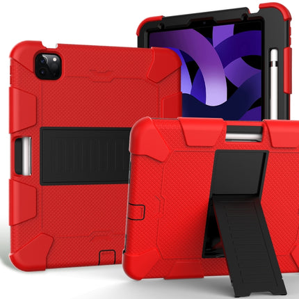For iPad Air 2022 / 2020 10.9 Shockproof Two-Color Silicone Protective Case with Holder(Red + Black)-garmade.com