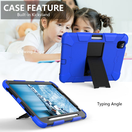 For iPad Air 2022 / 2020 10.9 Shockproof Two-Color Silicone Protective Case with Holder(Blue + Black)-garmade.com