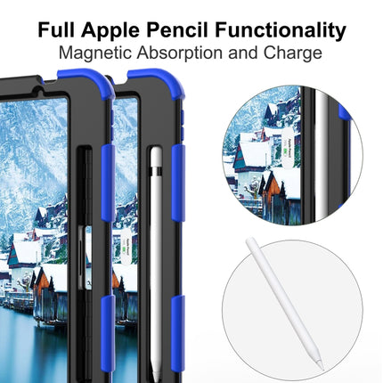 For iPad Air 2022 / 2020 10.9 Shockproof Two-Color Silicone Protective Case with Holder(Blue + Black)-garmade.com