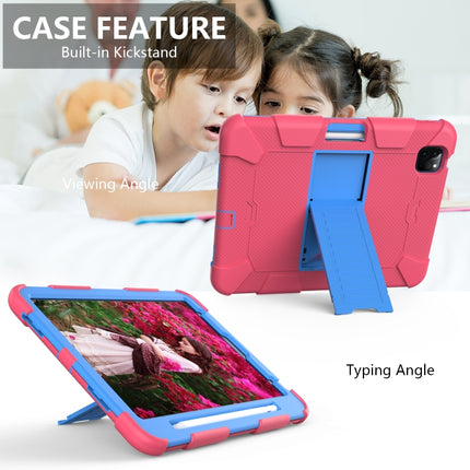 For iPad Air 2022 / 2020 10.9 Shockproof Two-Color Silicone Protective Case with Holder(Rose Red + Blue)-garmade.com