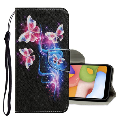 For Samsung Galaxy Note 20 Coloured Drawing Pattern Horizontal Flip PU Leather Case with Holder & Card Slots & Wallet & Lanyard(Three Fluorescent Butterflies)-garmade.com