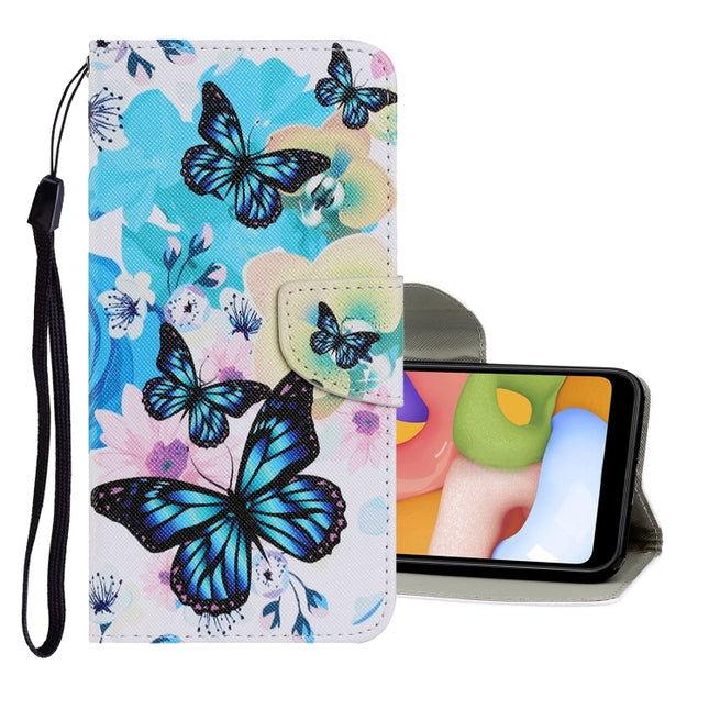 For Samsung Galaxy Note 20 Coloured Drawing Pattern Horizontal Flip PU Leather Case with Holder & Card Slots & Wallet & Lanyard(Purple Butterfly)-garmade.com