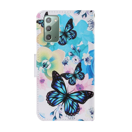 For Samsung Galaxy Note 20 Coloured Drawing Pattern Horizontal Flip PU Leather Case with Holder & Card Slots & Wallet & Lanyard(Purple Butterfly)-garmade.com