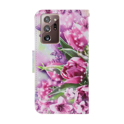 For Samsung Galaxy Note 20 Ultra Coloured Drawing Pattern Horizontal Flip PU Leather Case with Holder & Card Slots & Wallet & Lanyard(Rose Butterfly)-garmade.com
