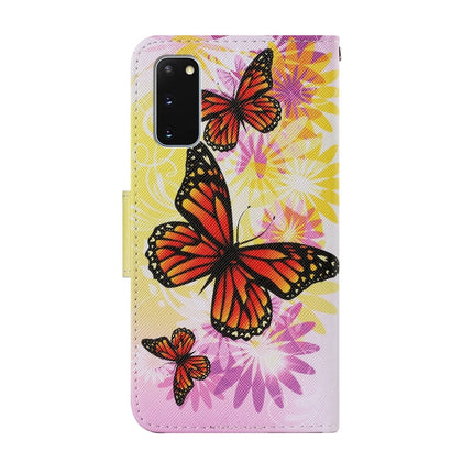 For Samsung Galaxy S20 Coloured Drawing Pattern Horizontal Flip PU Leather Case with Holder & Card Slots & Wallet & Lanyard(Chrysanthemum Butterfly)-garmade.com
