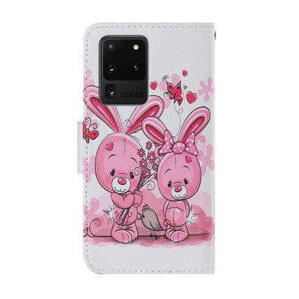 For Samsung Galaxy S20 Ultra Coloured Drawing Pattern Horizontal Flip PU Leather Case with Holder & Card Slots & Wallet & Lanyard(Cute Rabbit)-garmade.com