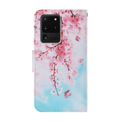 For Samsung Galaxy S20 Ultra Coloured Drawing Pattern Horizontal Flip PU Leather Case with Holder & Card Slots & Wallet & Lanyard(Cherry Blossoms)-garmade.com