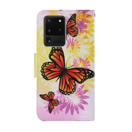 For Samsung Galaxy S20 Ultra Coloured Drawing Pattern Horizontal Flip PU Leather Case with Holder & Card Slots & Wallet & Lanyard(Chrysanthemum Butterfly)-garmade.com