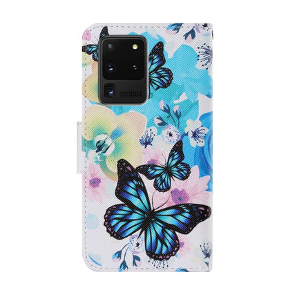 For Samsung Galaxy S20 Ultra Coloured Drawing Pattern Horizontal Flip PU Leather Case with Holder & Card Slots & Wallet & Lanyard(Purple Butterfly)-garmade.com