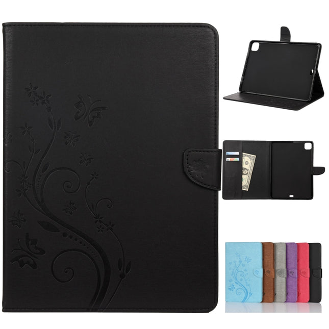 For iPad Pro 11 (2020) Butterfly Flower Embossing Pattern Horizontal Flip Leather Tablet Case with Holder & Card Slots & Wallet(Black)-garmade.com