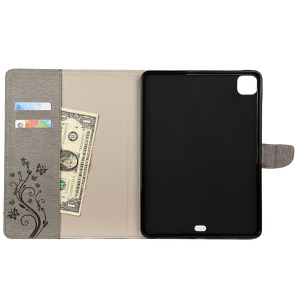 For iPad Pro 11 (2020) Butterfly Flower Embossing Pattern Horizontal Flip Leather Tablet Case with Holder & Card Slots & Wallet(Grey)-garmade.com