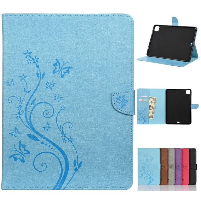 For iPad Pro 11 (2020) Butterfly Flower Embossing Pattern Horizontal Flip Leather Tablet Case with Holder & Card Slots & Wallet(Blue)-garmade.com