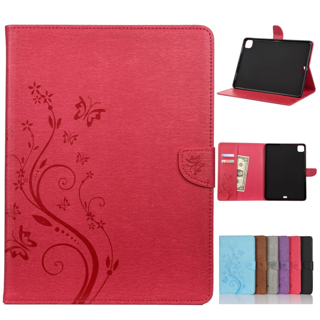 For iPad Pro 11 (2020) Butterfly Flower Embossing Pattern Horizontal Flip Leather Tablet Case with Holder & Card Slots & Wallet(Magenta)-garmade.com