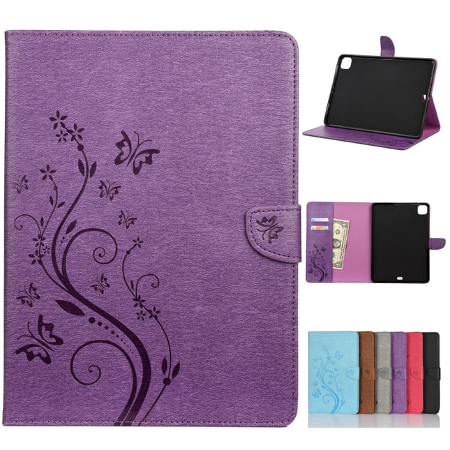 For iPad Pro 11 (2020) Butterfly Flower Embossing Pattern Horizontal Flip Leather Tablet Case with Holder & Card Slots & Wallet(Purple)-garmade.com