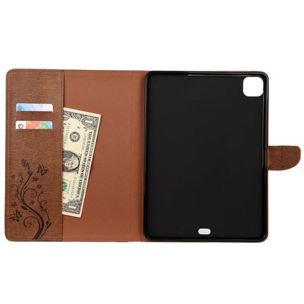 For iPad Pro 11 (2020) Butterfly Flower Embossing Pattern Horizontal Flip Leather Tablet Case with Holder & Card Slots & Wallet(Brown)-garmade.com