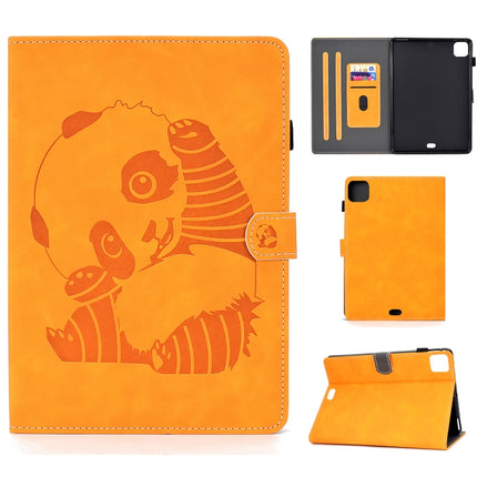 For iPad Air 2022 / 2020 10.9 Panda Embossing Pattern Horizontal Flip PU Leather Case with Holder & Card Slot & Anti-skid Strip(Khaki)-garmade.com