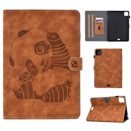 For iPad Air 2022 / 2020 10.9 Panda Embossing Pattern Horizontal Flip PU Leather Case with Holder & Card Slot & Anti-skid Strip(Brown)-garmade.com