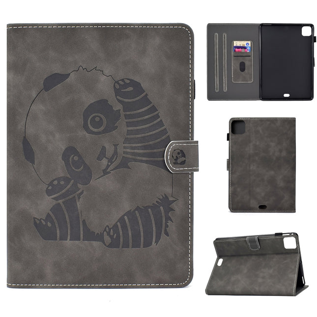 For iPad Air 2022 / 2020 10.9 Panda Embossing Pattern Horizontal Flip PU Leather Case with Holder & Card Slot & Anti-skid Strip(Grey)-garmade.com