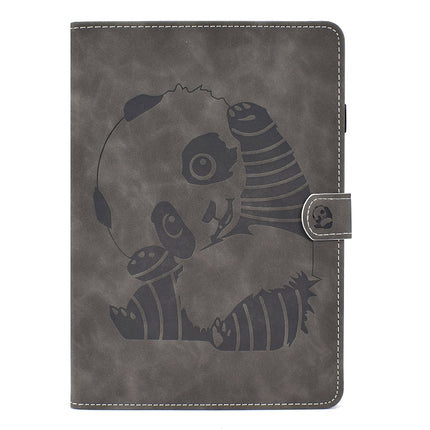 For iPad Air 2022 / 2020 10.9 Panda Embossing Pattern Horizontal Flip PU Leather Case with Holder & Card Slot & Anti-skid Strip(Grey)-garmade.com