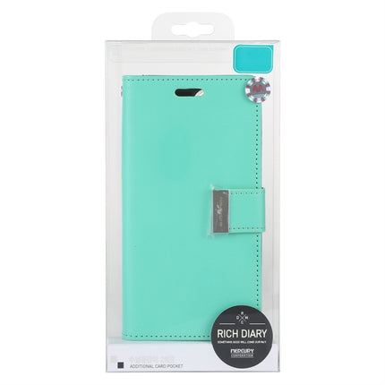 For iPhone 12 / 12 Pro GOOSPERY RICH DIARY Crazy Horse Texture Horizontal Flip Leather Case with Holder & Card Slots & Wallet(Mint Green)-garmade.com