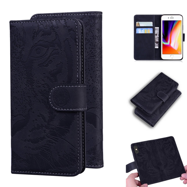 For iPhone SE 2020 / 8 / 7 Tiger Embossing Pattern Horizontal Flip Leather Case with Holder & Card Slots & Wallet(Black)-garmade.com